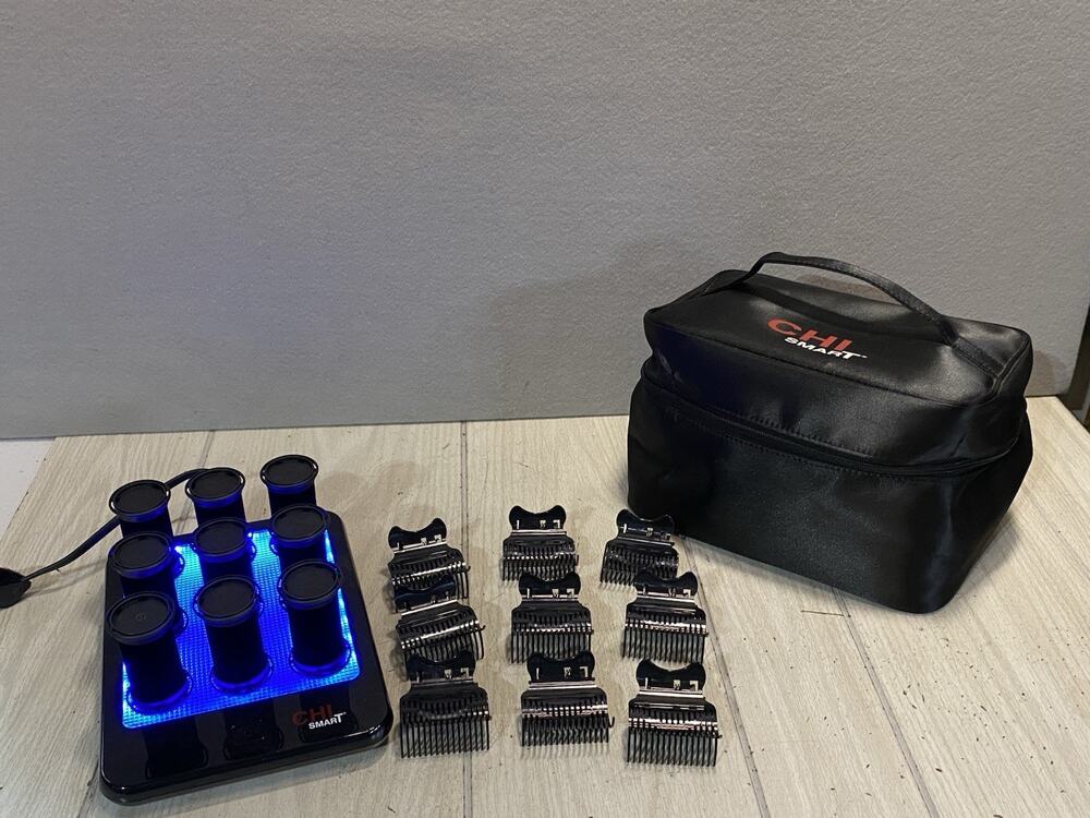 CHI Smart Magnify Ceramic 1.25" Hot Roller Set Of 9 With Clips w/ Case CS1105
